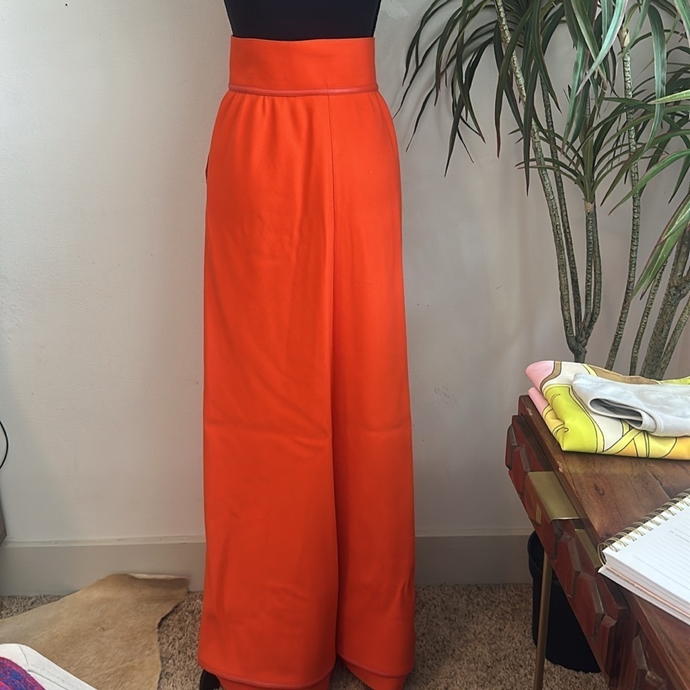 Vintage 1960 Andre Courreges orange wool maxi skirt leather trim high waist maxi - Picture 9 of 9